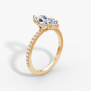 Marquise Cut - Pave Band Hidden Halo - Classic Engagement Ring- 14 K Gold